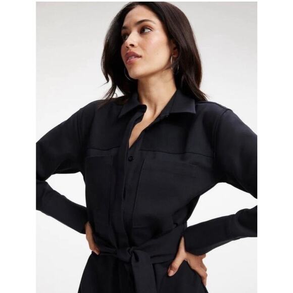 NWT Good American Women's Black scuba Button Down Shirt Dress Size 4 - Picture 2 of 13
